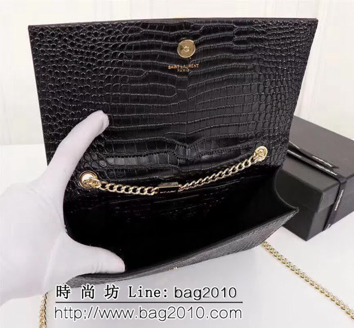 YSL聖羅蘭 經典金扣 鱷魚紋牛皮 時尚流蘇包 26700 YAS1125